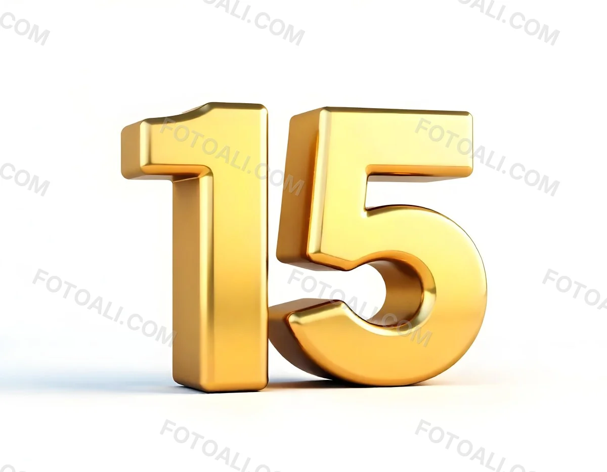 Golden Number Fifteen On A White Background Smooth Surface Metallic Material Studio Lighting High Resolution Clean Design Elegant Typography Minimalist Composition 11 6148