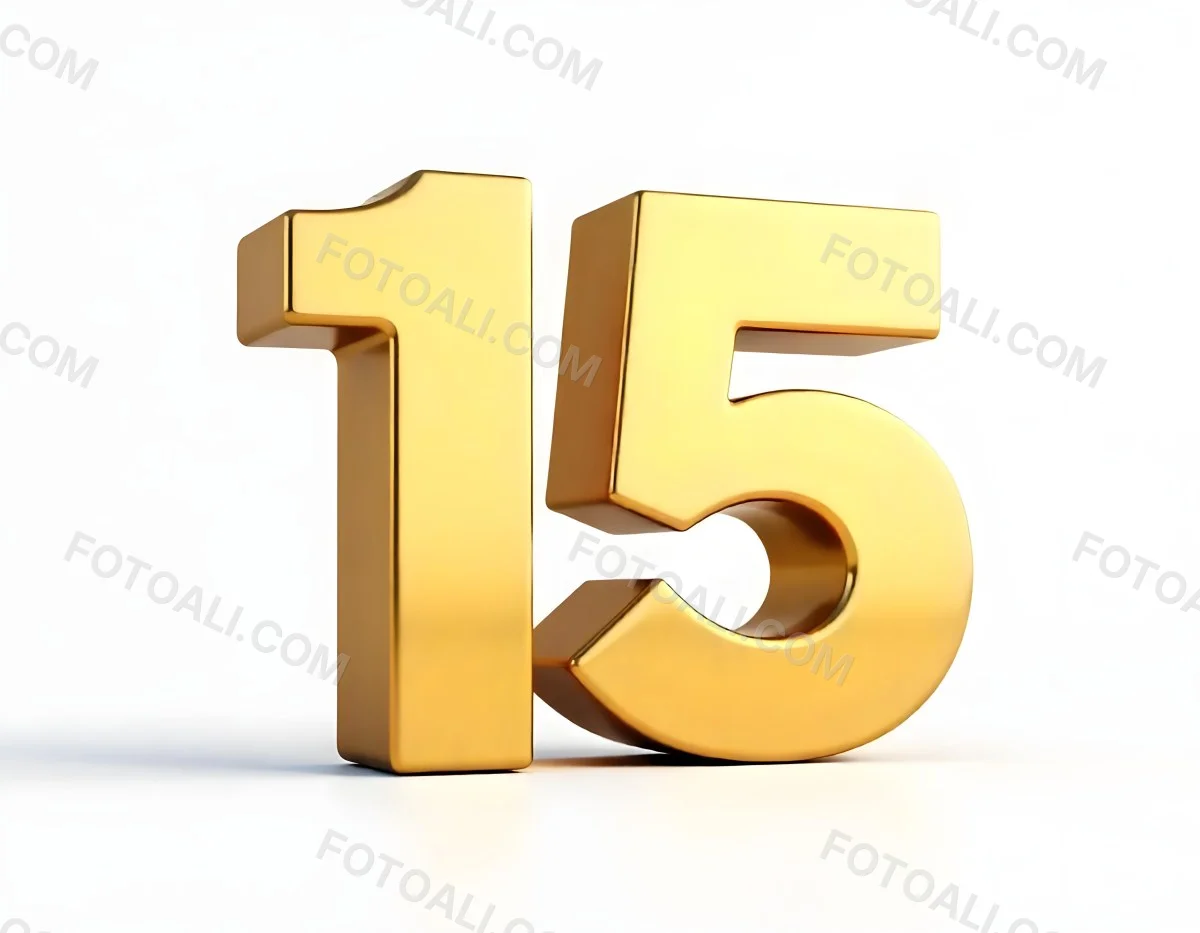 Golden Number Fifteen On A White Background Smooth Surface Metallic Material Studio Lighting High Resolution Clean Design Elegant Typography Minimalist Composition 12 4199