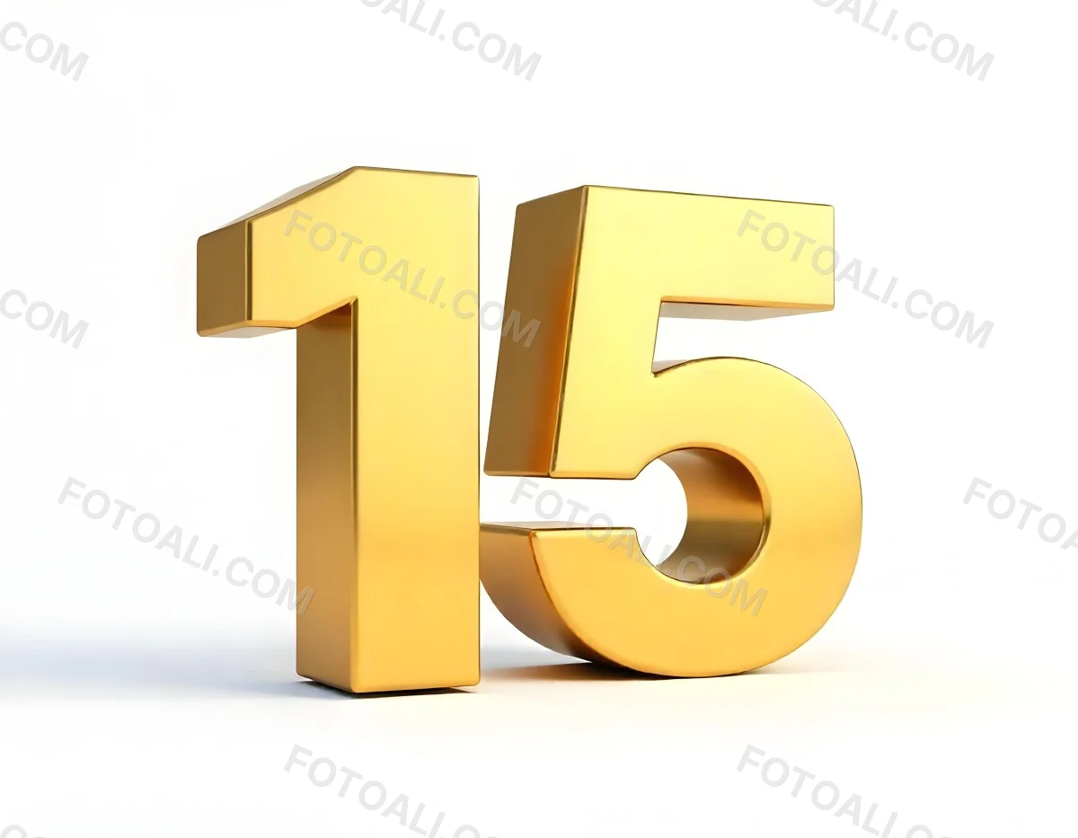 Golden Number Fifteen On A White Background Smooth Surface Metallic Material Studio Lighting High Resolution Clean Design Elegant Typography Minimalist Composition 18 99e1
