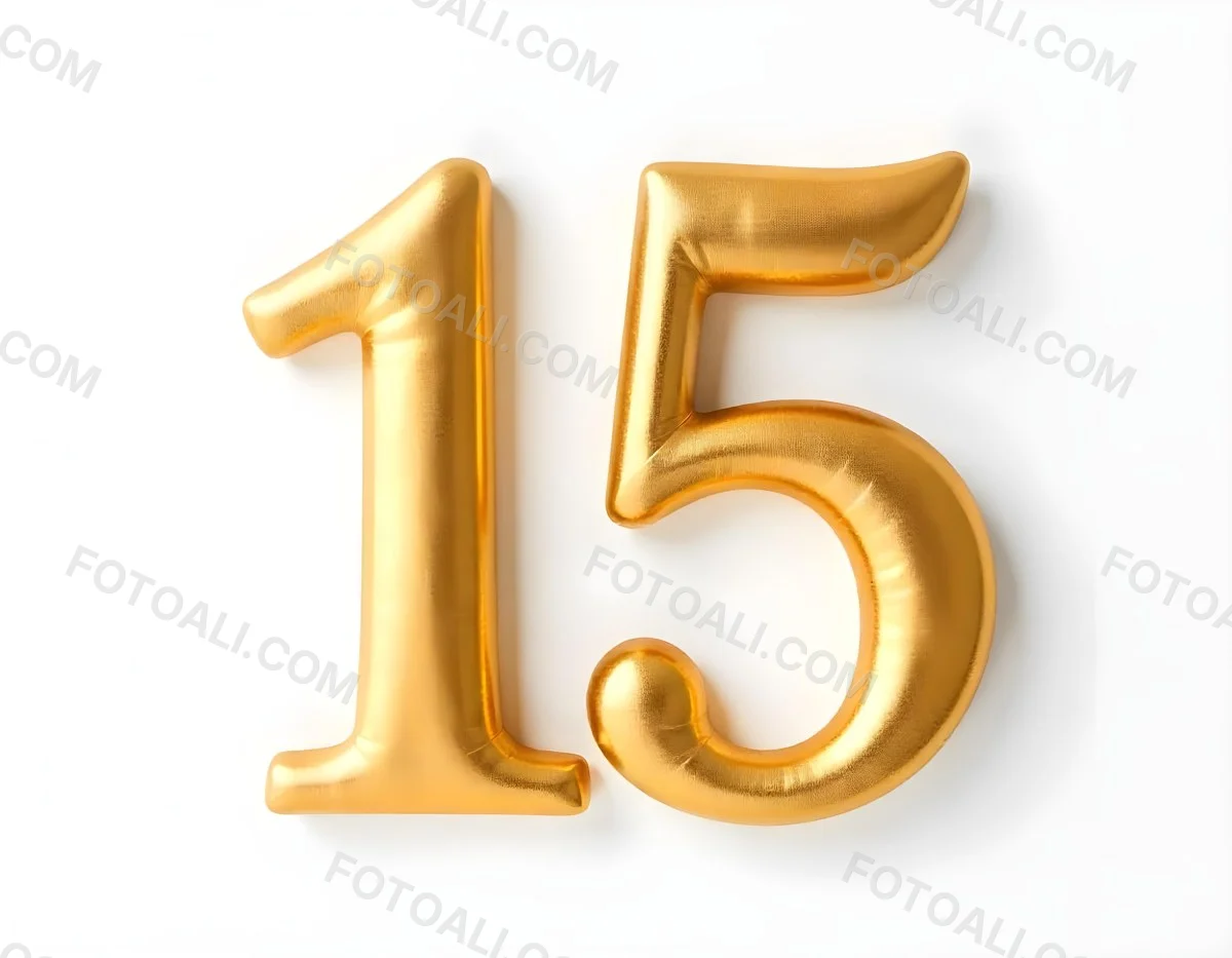 Golden Number Fifteen On A White Background Smooth Surface Metallic Material Studio Lighting High Resolution Clean Design Elegant Typography Minimalist Composition 21 Fb58