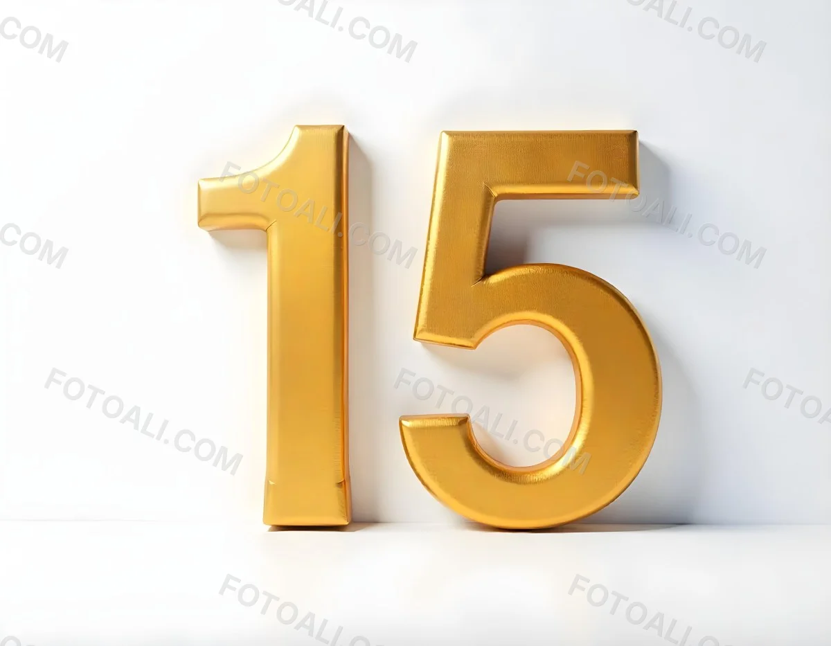 Golden Number Fifteen On A White Background Smooth Surface Metallic Material Studio Lighting High Resolution Clean Design Elegant Typography Minimalist Composition 3 3b88