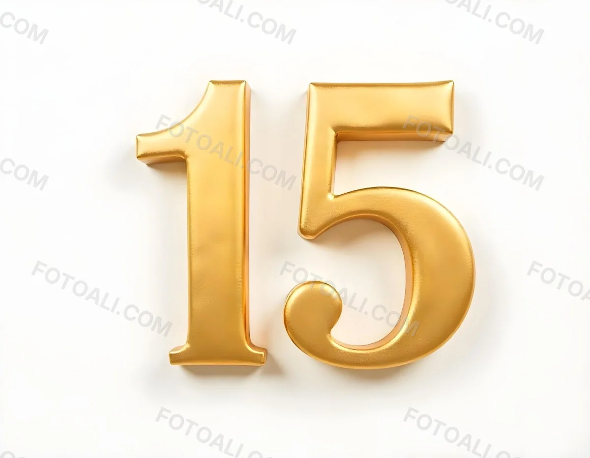 Golden Number Fifteen On A White Background Smooth Surface Metallic Material Studio Lighting High Resolution Clean Design Elegant Typography Minimalist Composition 5 81f8
