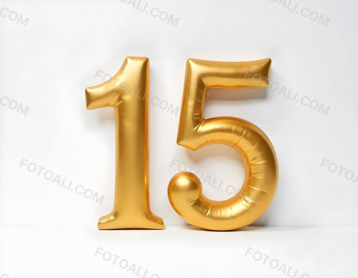 Golden Number Fifteen On A White Background Smooth Surface Metallic Material Studio Lighting High Resolution Clean Design Elegant Typography Minimalist Composition 6 Aee0