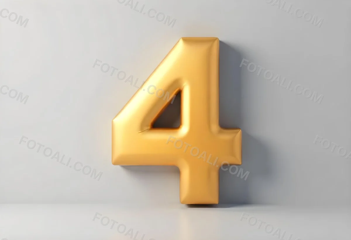 Golden Number Four With Smooth Edges Casting A Soft Shadow On A Neutral Gray Background Clean And Minimalist Design Elegant Typography 11 F556