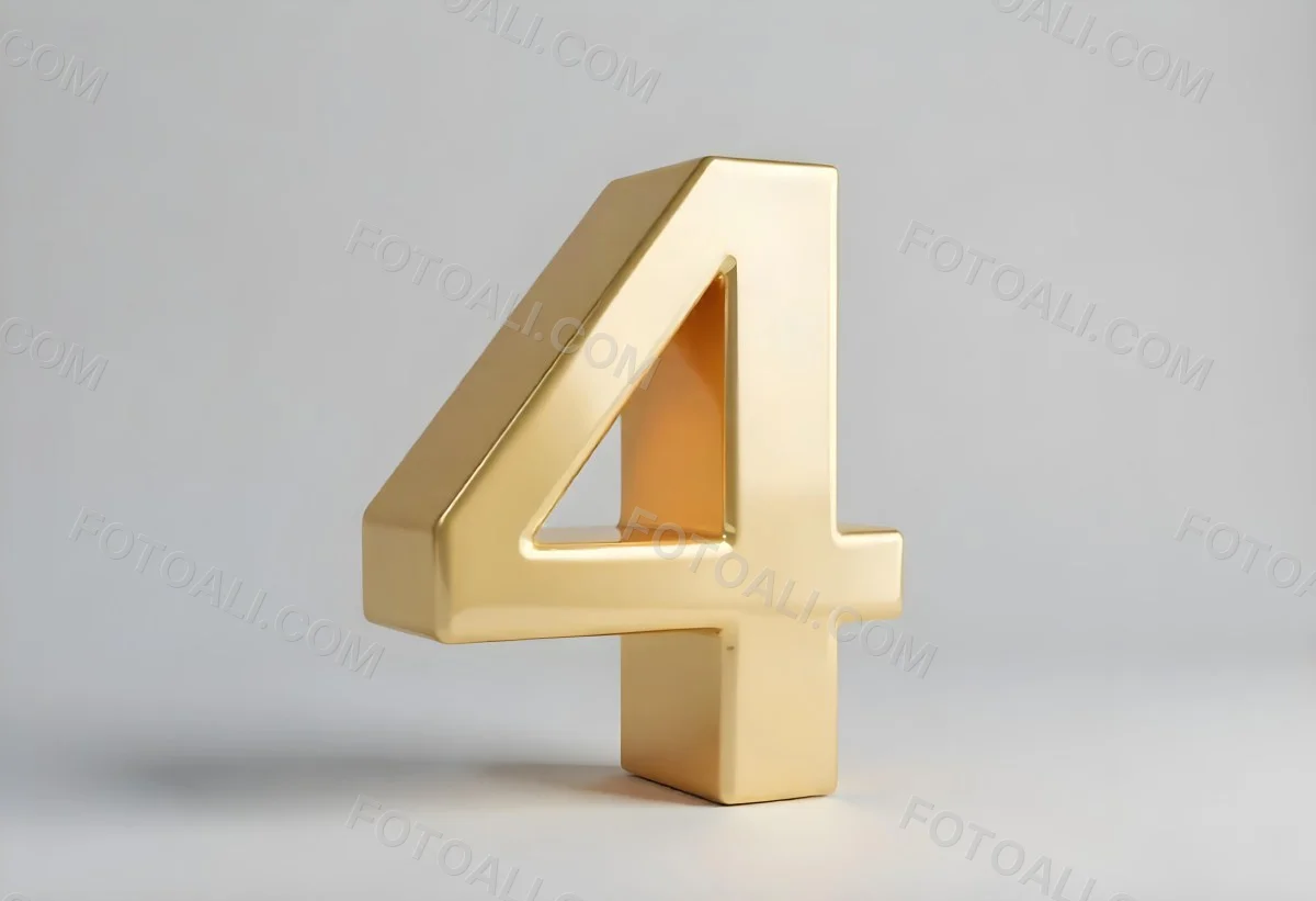 Golden Number Four With Smooth Edges Casting A Soft Shadow On A Neutral Gray Background Clean And Minimalist Design Elegant Typography 17 6e38