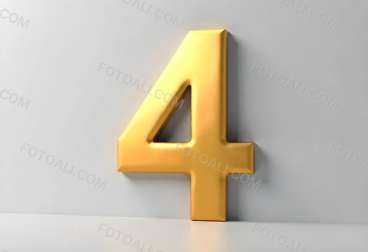 Golden Number Four With Smooth Edges Casting A Soft Shadow On A Neutral Gray Background Clean And Minimalist Design Elegant Typography 19 5afd