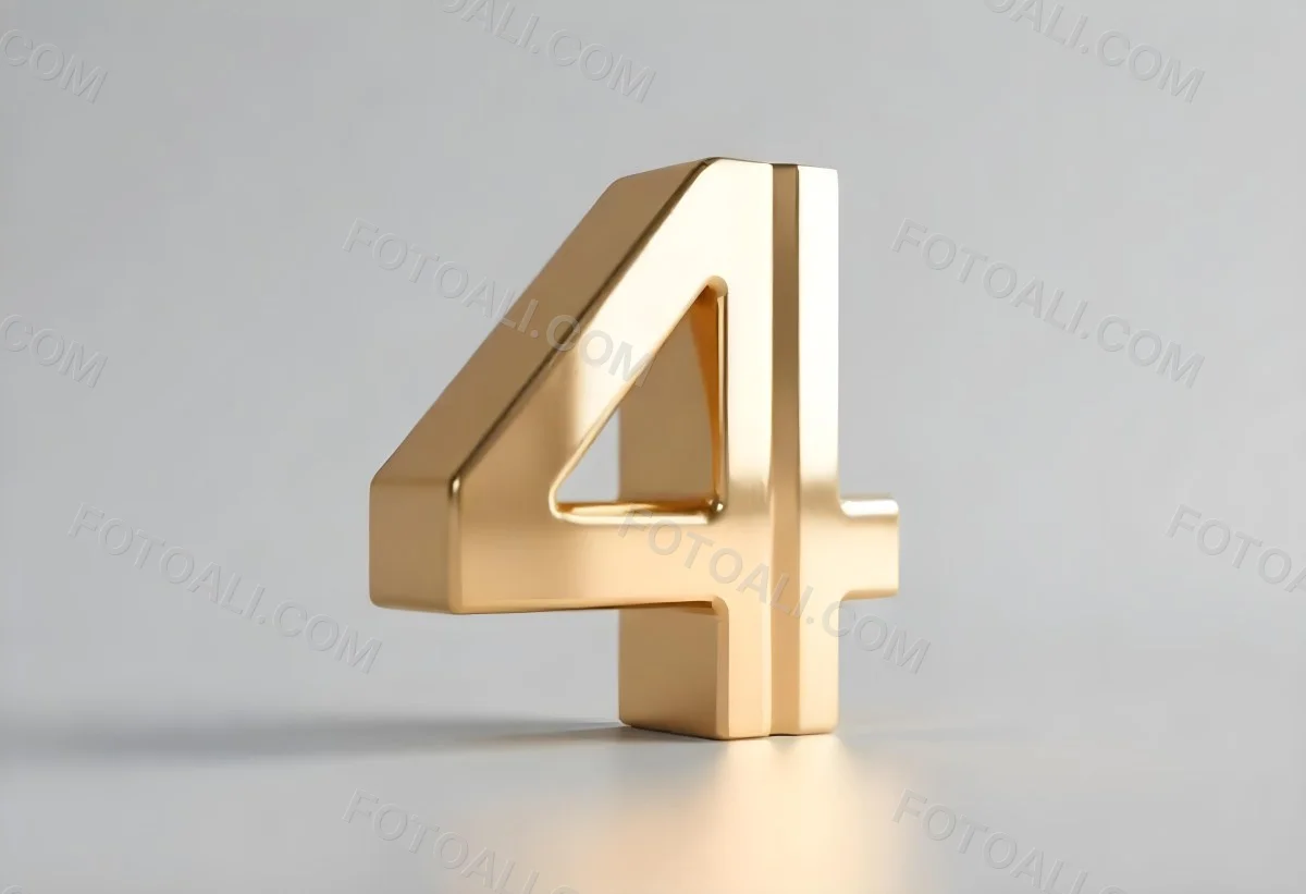 Golden Number Four With Smooth Edges Casting A Soft Shadow On A Neutral Gray Background Clean And Minimalist Design Elegant Typography 20 A9bb