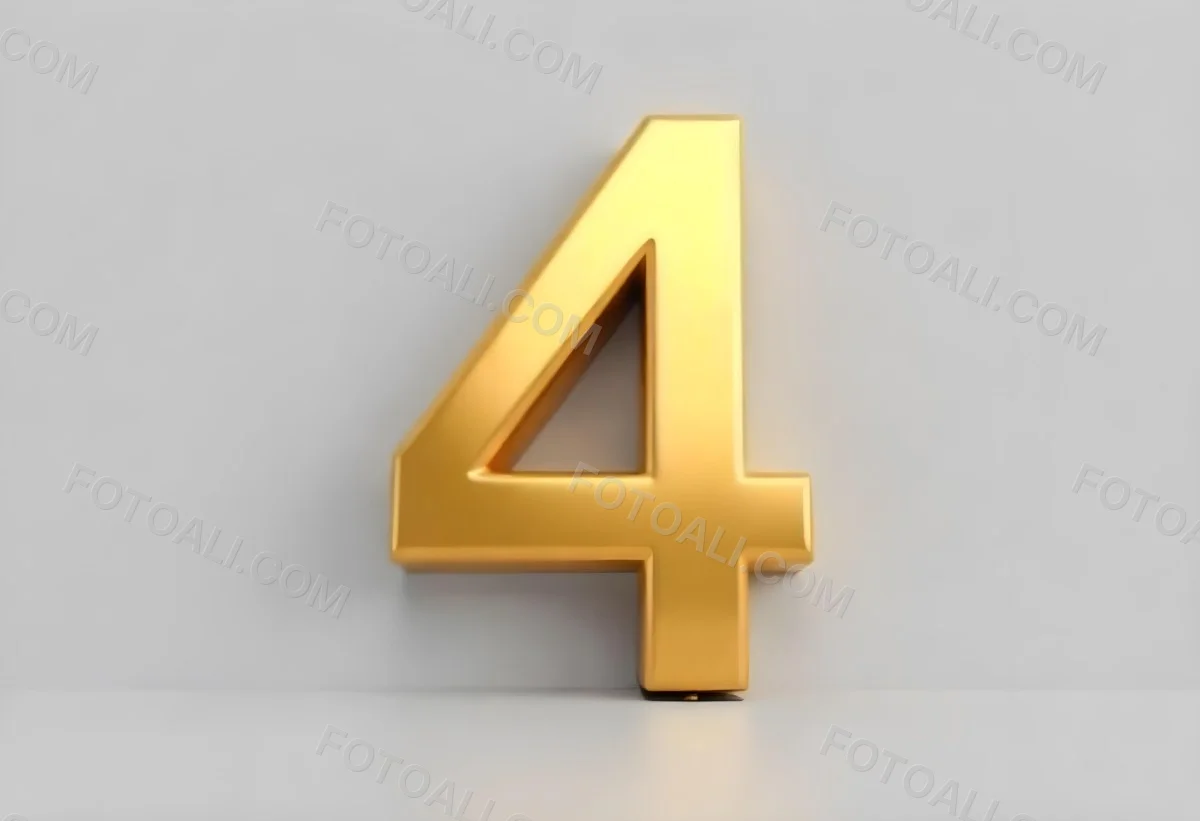 Golden Number Four With Smooth Edges Casting A Soft Shadow On A Neutral Gray Background Clean And Minimalist Design Elegant Typography 27 83c3