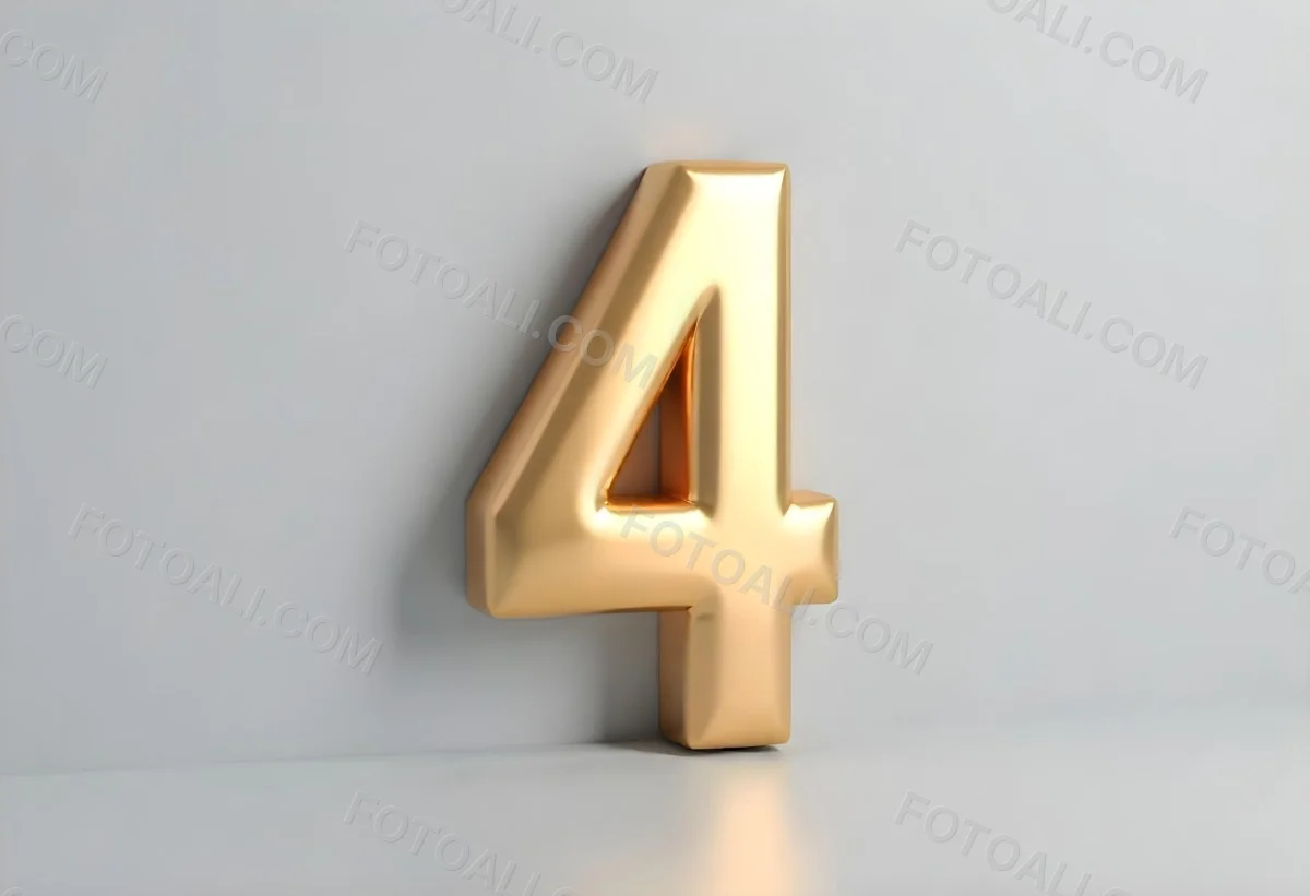 Golden Number Four With Smooth Edges Casting A Soft Shadow On A Neutral Gray Background Clean And Minimalist Design Elegant Typography 3 6598