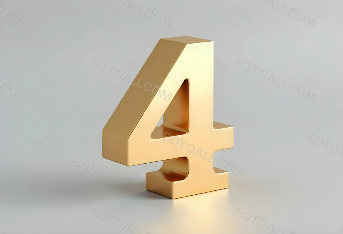 Golden Number Four With Smooth Edges Casting A Soft Shadow On A Neutral Gray Background Clean And Minimalist Design Elegant Typography 31 B4e6