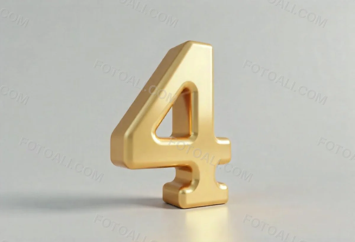 Golden Number Four With Smooth Edges Casting A Soft Shadow On A Neutral Gray Background Clean And Minimalist Design Elegant Typography 32 Be75