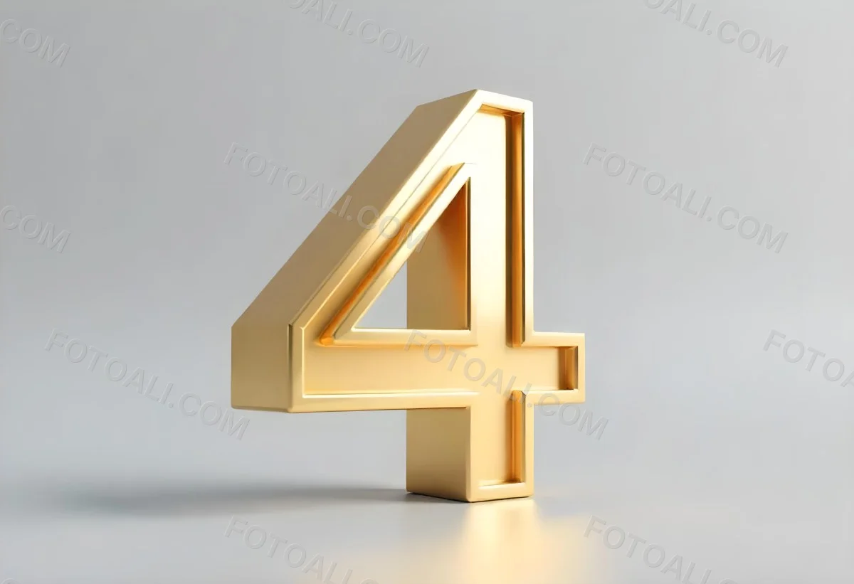 Golden Number Four With Smooth Edges Casting A Soft Shadow On A Neutral Gray Background Clean And Minimalist Design Elegant Typography 33 01dd