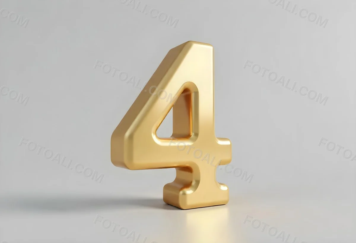 Golden Number Four With Smooth Edges Casting A Soft Shadow On A Neutral Gray Background Clean And Minimalist Design Elegant Typography 35 Dcdb