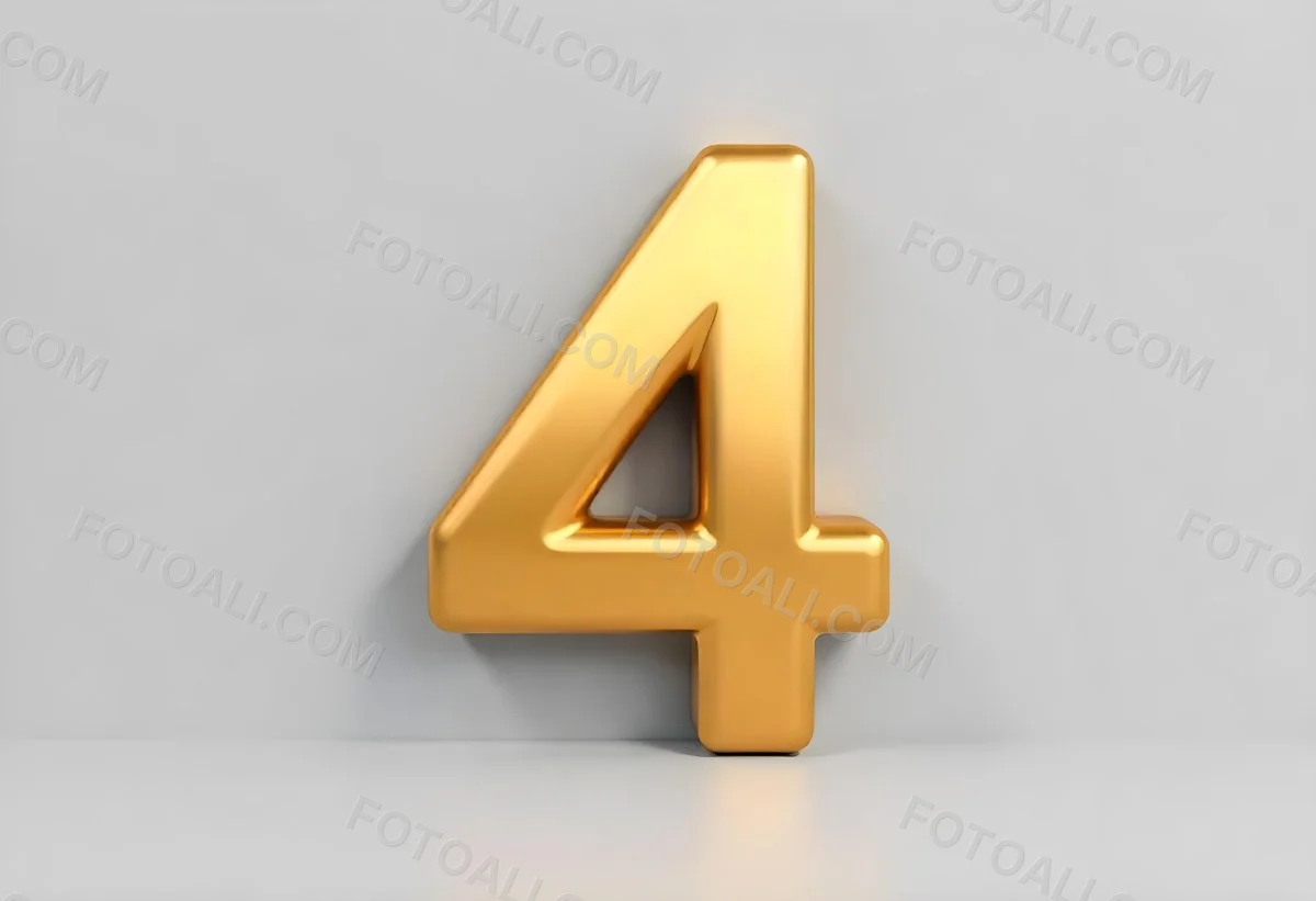 Golden Number Four With Smooth Edges Casting A Soft Shadow On A Neutral Gray Background Clean And Minimalist Design Elegant Typography 37 E139