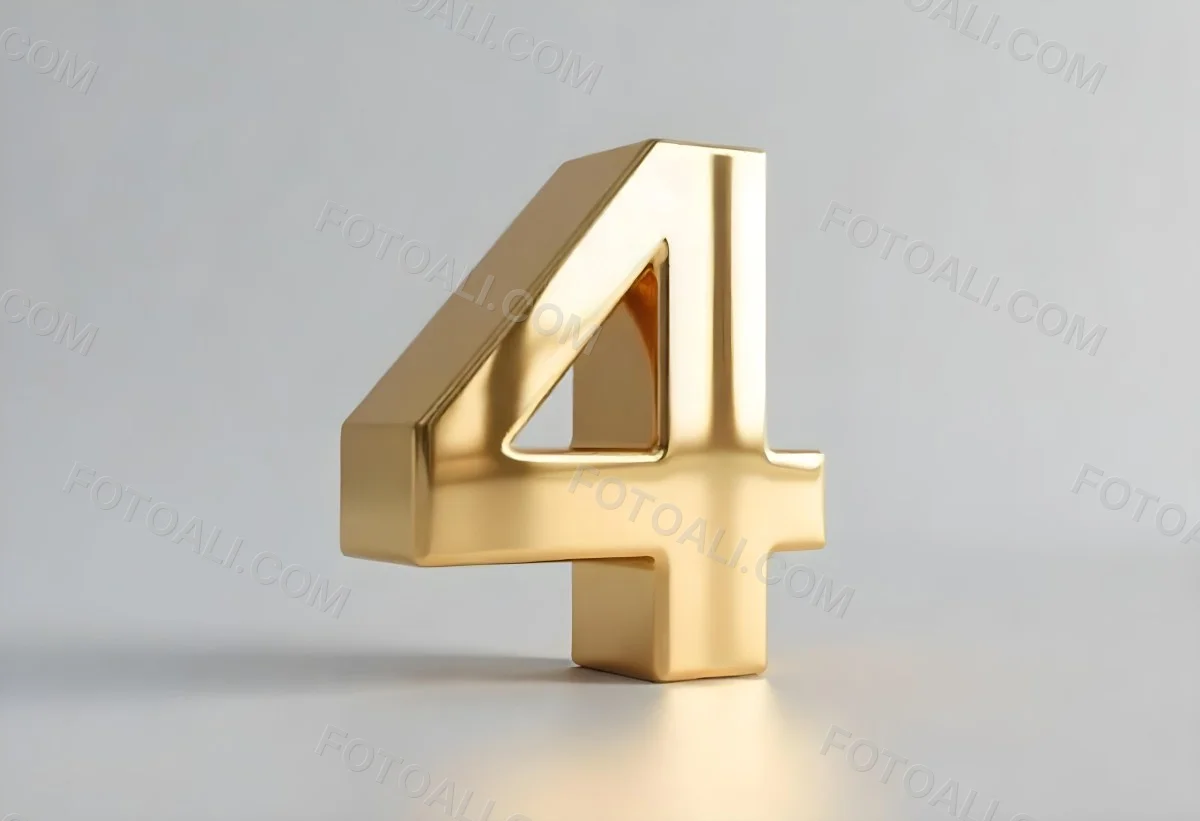 Golden Number Four With Smooth Edges Casting A Soft Shadow On A Neutral Gray Background Clean And Minimalist Design Elegant Typography 4 4455