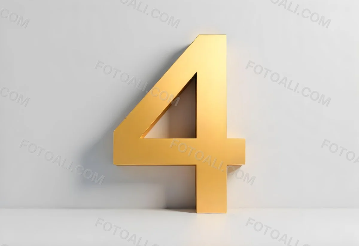 Golden Number Four With Smooth Edges Casting A Soft Shadow On A Neutral Gray Background Clean And Minimalist Design Elegant Typography 8 D9a7