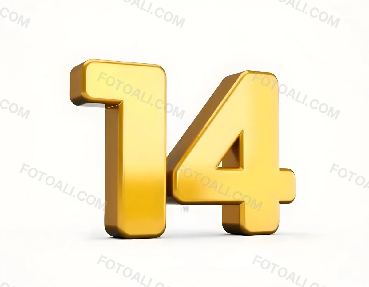 Golden Number Fourteen In A White Background 11 44e4