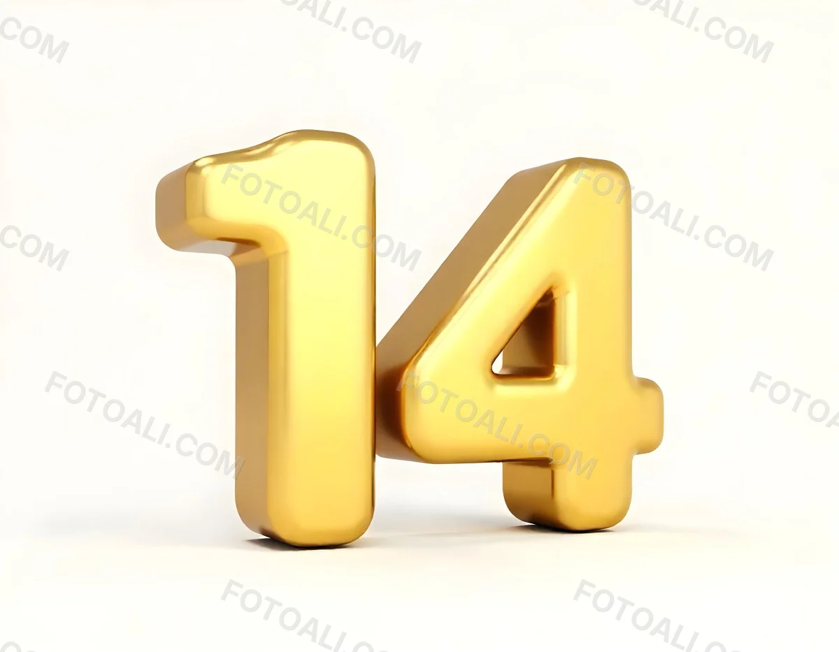 Golden Number Fourteen In A White Background 3 E65c