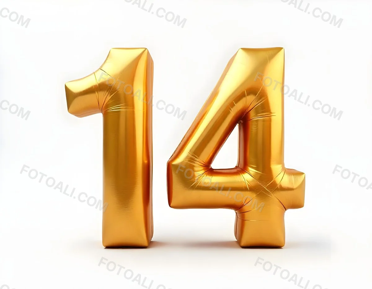 Golden Number Fourteen In A White Background 4 A126