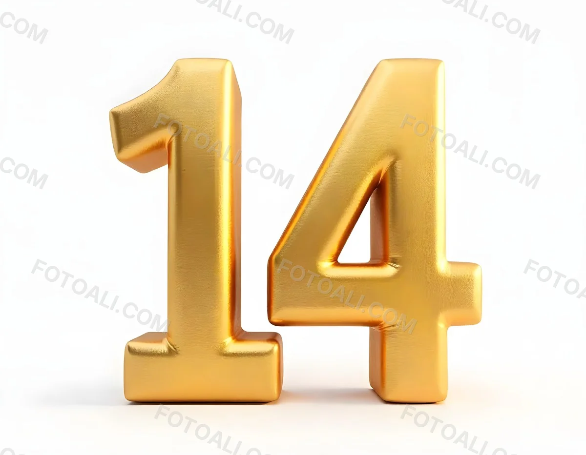 Golden Number Fourteen In A White Background 6 7bb1