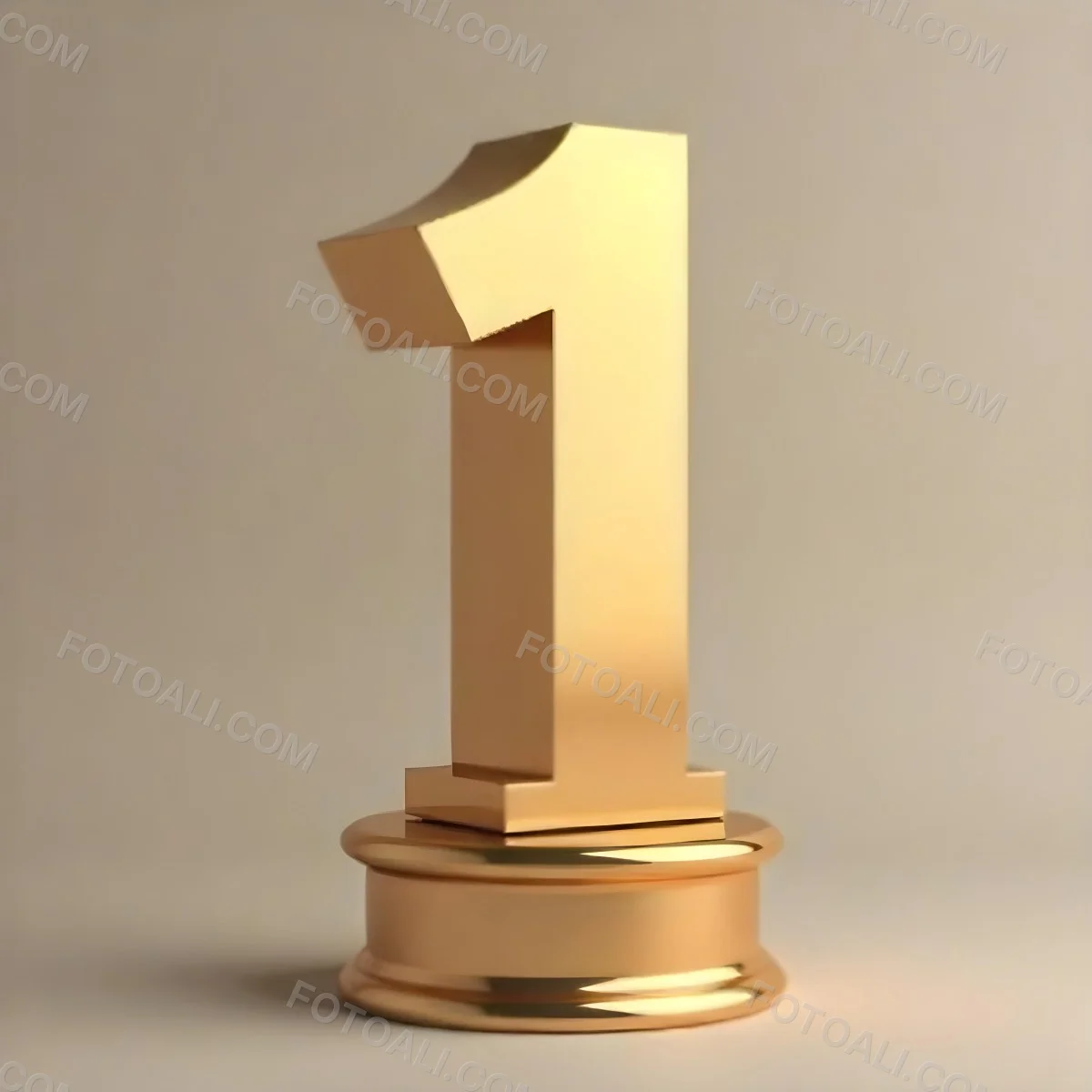 Golden Number One Trophy On A Golden Base Smooth Lighting Beige Background Studio Shot Victory Concept Achievement Symbol Competition Reward 10 5701