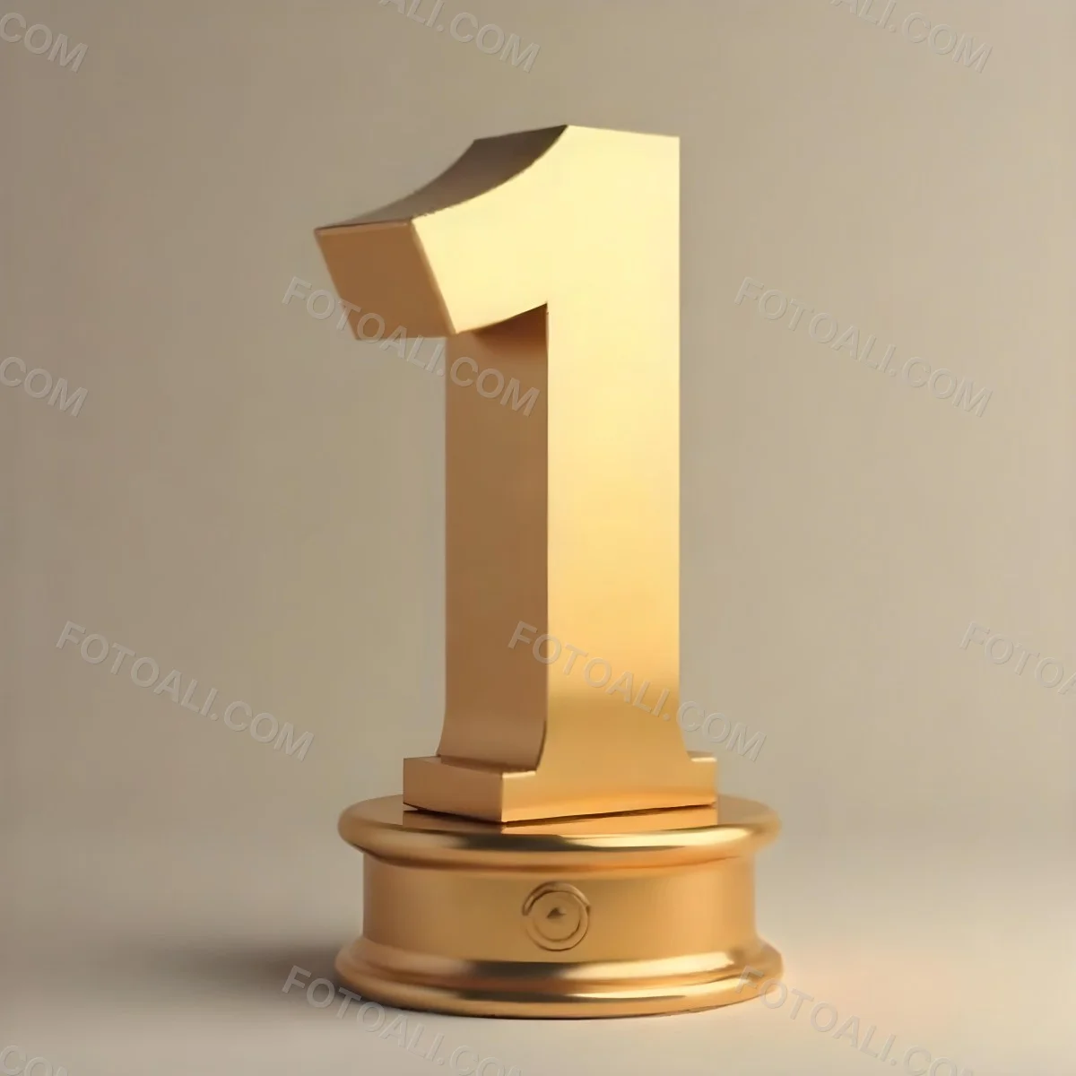 Golden Number One Trophy On A Golden Base Smooth Lighting Beige Background Studio Shot Victory Concept Achievement Symbol Competition Reward 11 7e96
