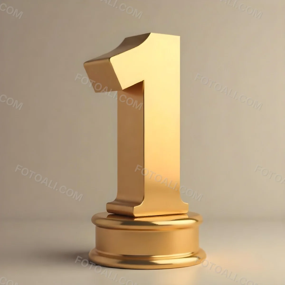 Golden Number One Trophy On A Golden Base Smooth Lighting Beige Background Studio Shot Victory Concept Achievement Symbol Competition Reward 12 24d0