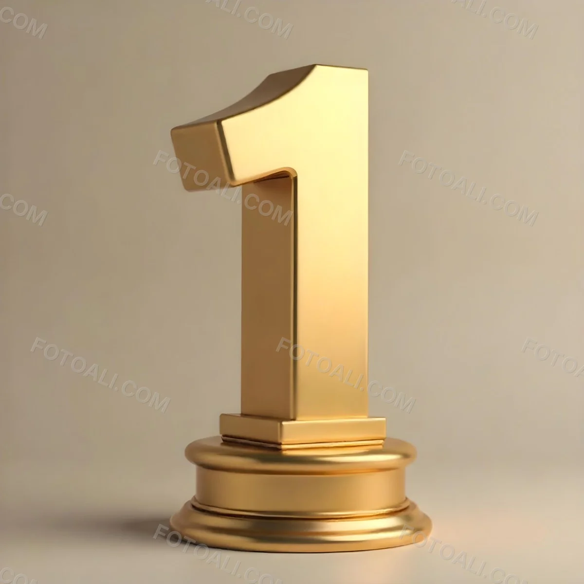 Golden Number One Trophy On A Golden Base Smooth Lighting Beige Background Studio Shot Victory Concept Achievement Symbol Competition Reward 13 A78b