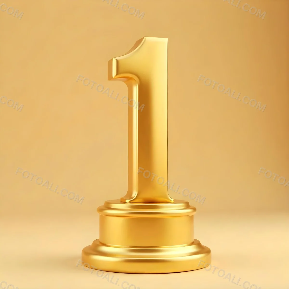 Golden Number One Trophy On A Golden Base Smooth Lighting Beige Background Studio Shot Victory Concept Achievement Symbol Competition Reward 18 888e