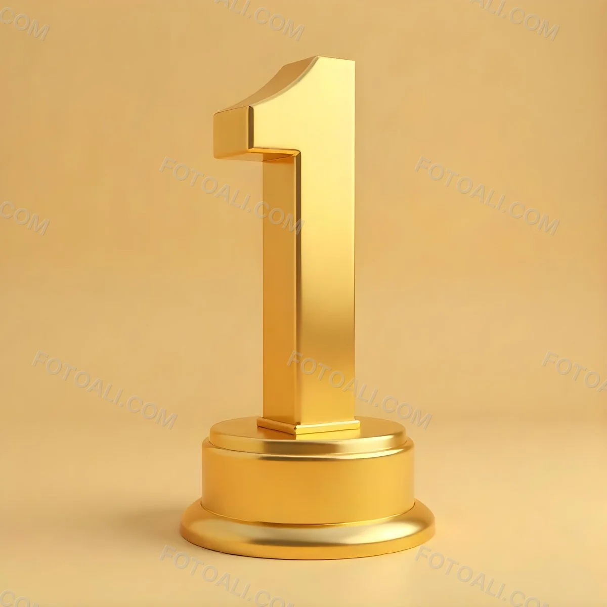 Golden Number One Trophy On A Golden Base Smooth Lighting Beige Background Studio Shot Victory Concept Achievement Symbol Competition Reward 20 464f