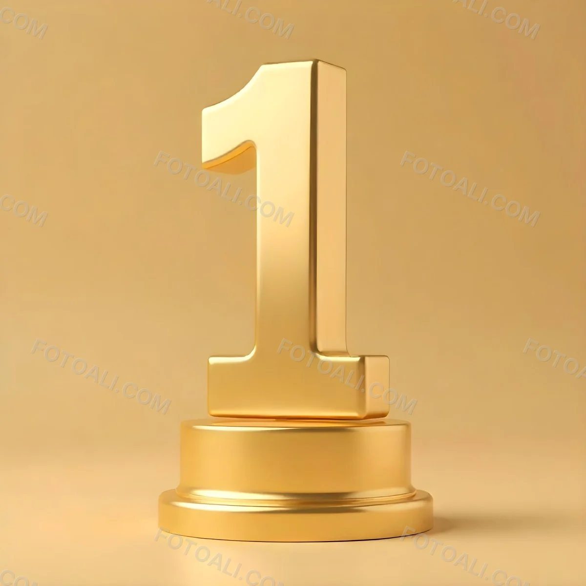 Golden Number One Trophy On A Golden Base Smooth Lighting Beige Background Studio Shot Victory Concept Achievement Symbol Competition Reward 21 523d