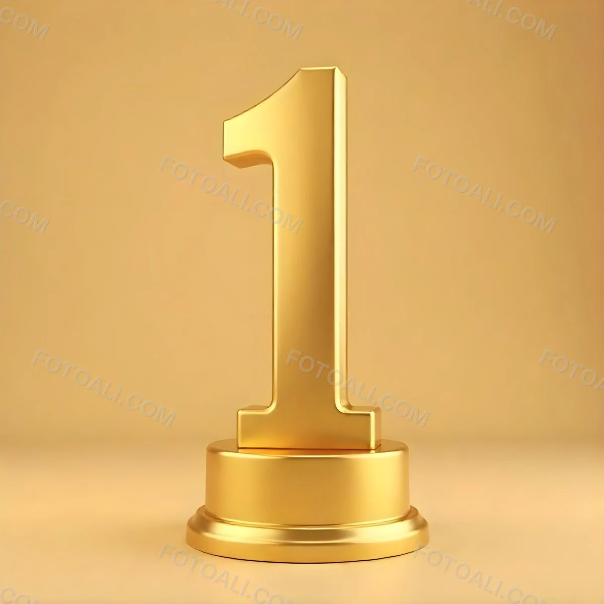 Golden Number One Trophy On A Golden Base Smooth Lighting Beige Background Studio Shot Victory Concept Achievement Symbol Competition Reward 22 0897