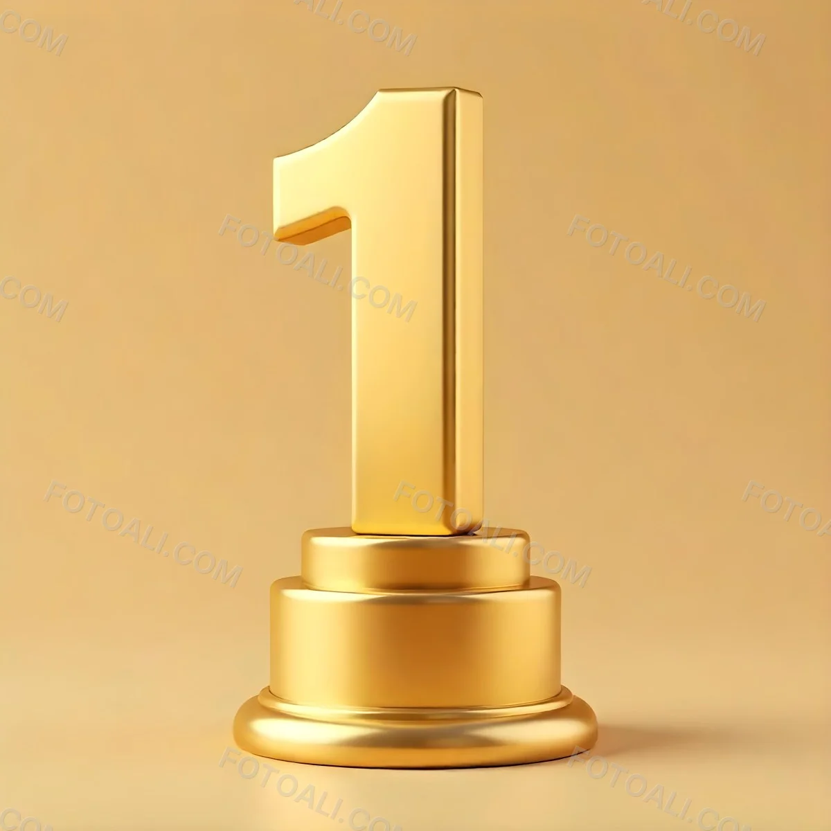 Golden Number One Trophy On A Golden Base Smooth Lighting Beige Background Studio Shot Victory Concept Achievement Symbol Competition Reward 23 622d