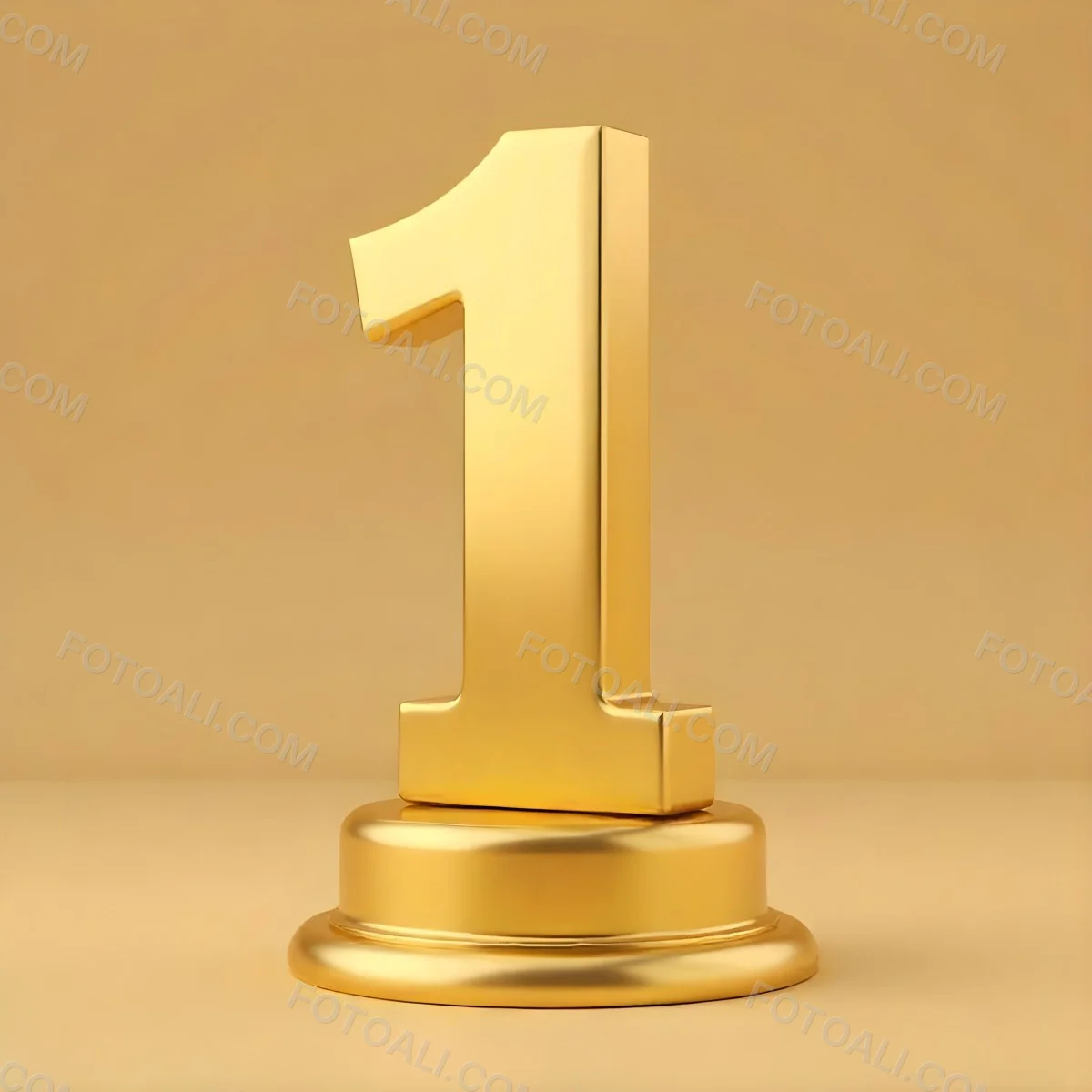 Golden Number One Trophy On A Golden Base Smooth Lighting Beige Background Studio Shot Victory Concept Achievement Symbol Competition Reward 24 3804