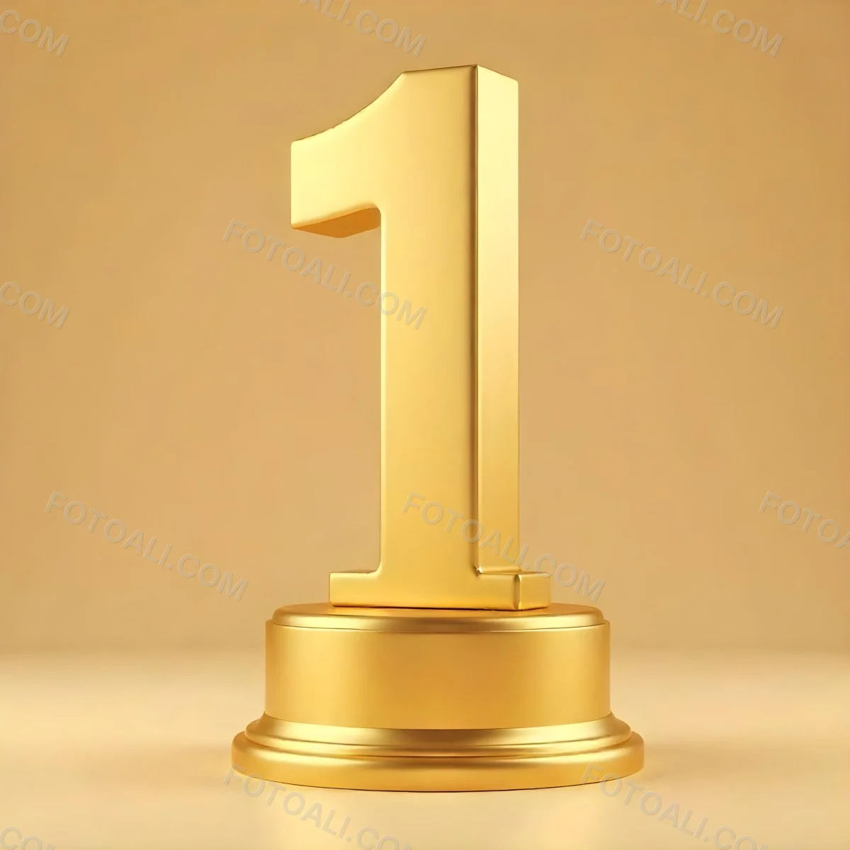 Golden Number One Trophy On A Golden Base Smooth Lighting Beige Background Studio Shot Victory Concept Achievement Symbol Competition Reward 25 C254