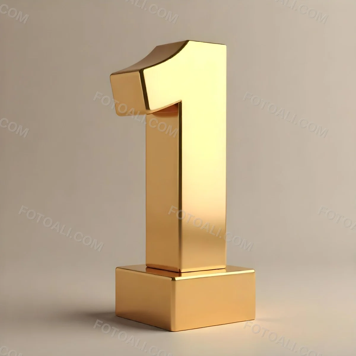 Golden Number One Trophy On A Golden Base Smooth Lighting Beige Background Studio Shot Victory Concept Achievement Symbol Competition Reward 3 3a4d