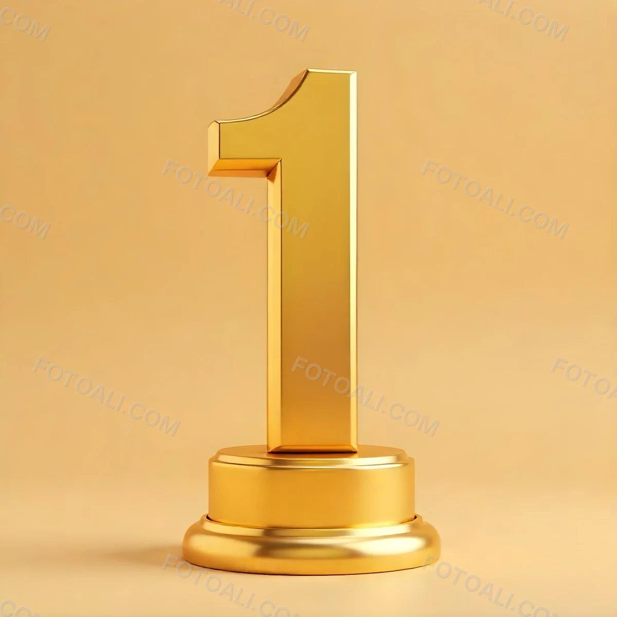 Golden Number One Trophy On A Golden Base Smooth Lighting Beige Background Studio Shot Victory Concept Achievement Symbol Competition Reward 4 3a7b