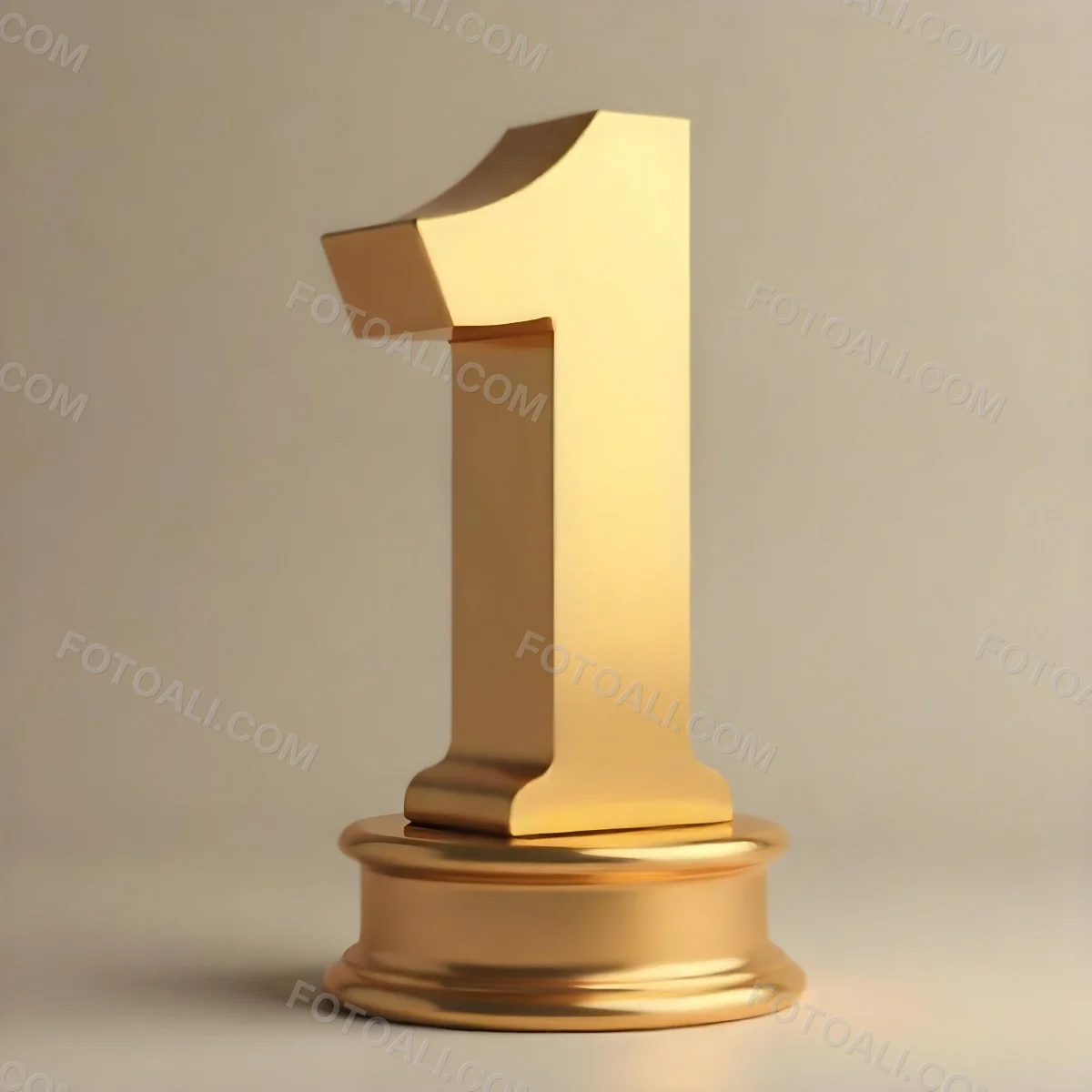 Golden Number One Trophy On A Golden Base Smooth Lighting Beige Background Studio Shot Victory Concept Achievement Symbol Competition Reward 5 Da5c