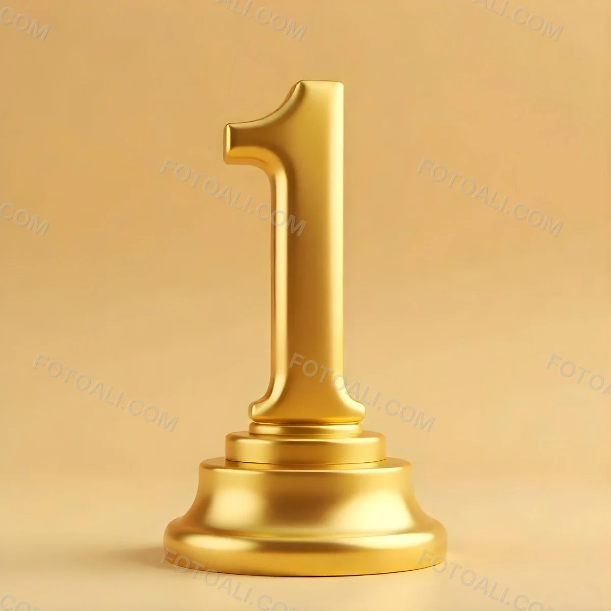 Golden Number One Trophy On A Golden Base Smooth Lighting Beige Background Studio Shot Victory Concept Achievement Symbol Competition Reward 6 5691