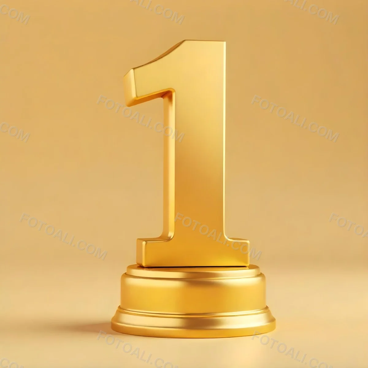 Golden Number One Trophy On A Golden Base Smooth Lighting Beige Background Studio Shot Victory Concept Achievement Symbol Competition Reward 7 761d