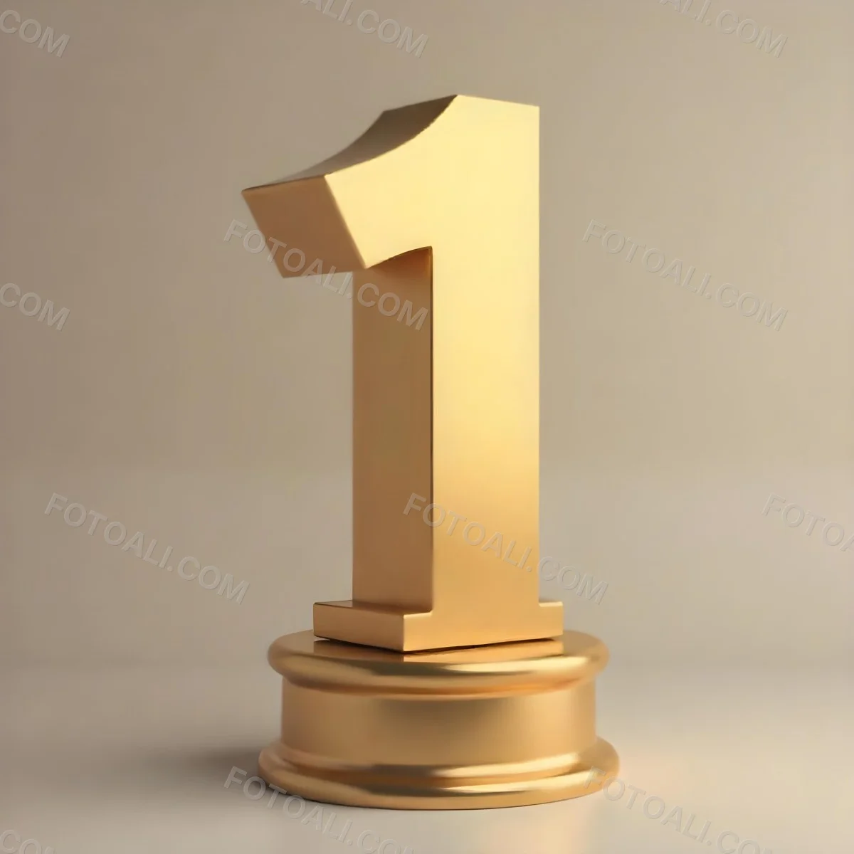 Golden Number One Trophy On A Golden Base Smooth Lighting Beige Background Studio Shot Victory Concept Achievement Symbol Competition Reward 9 4909