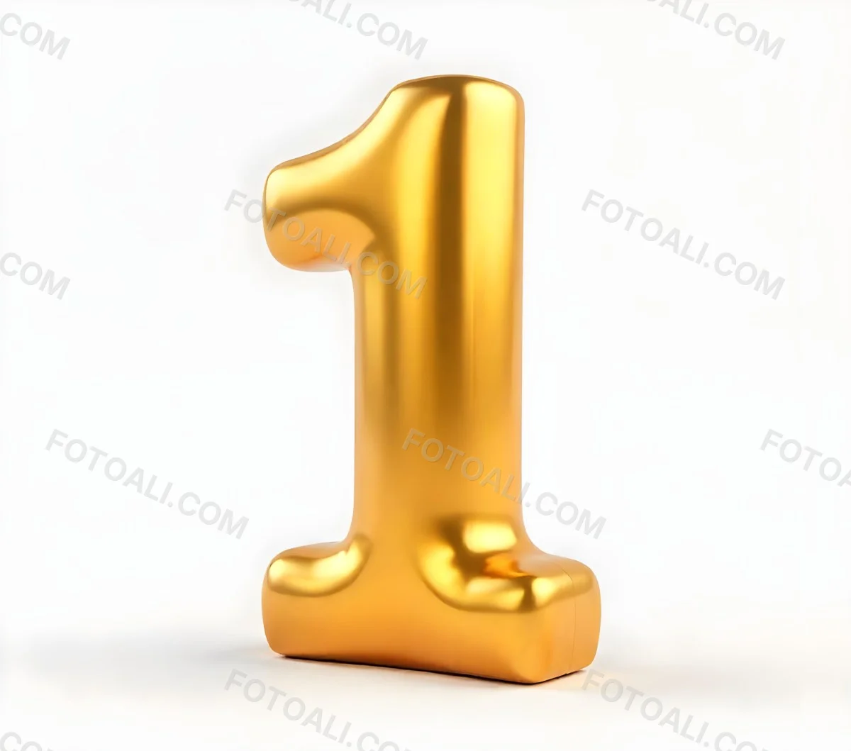 Golden Number One With Rounded Edges Smooth Surface Metallic Reflections Standing Upright On A White Background Casting A Subtle Shadow 14 1221