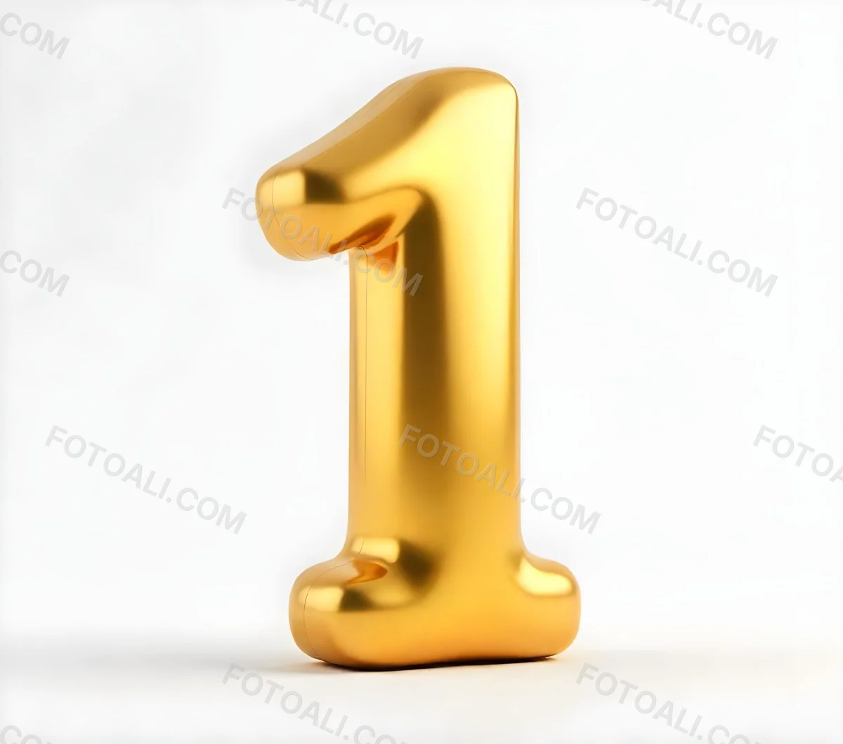 Golden Number One With Rounded Edges Smooth Surface Metallic Reflections Standing Upright On A White Background Casting A Subtle Shadow 26 42c3
