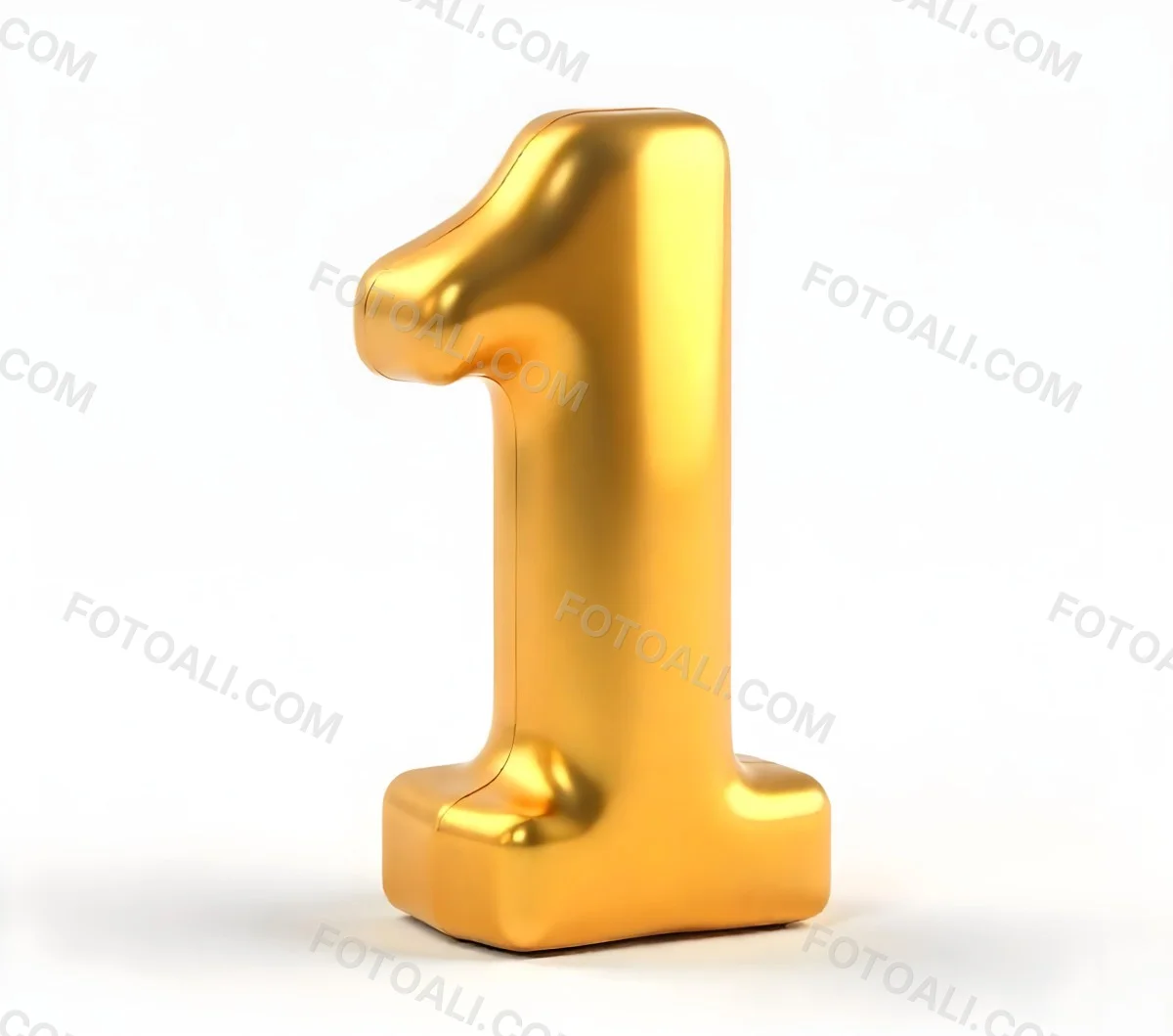 Golden Number One With Rounded Edges Smooth Surface Metallic Reflections Standing Upright On A White Background Casting A Subtle Shadow 30 3cab
