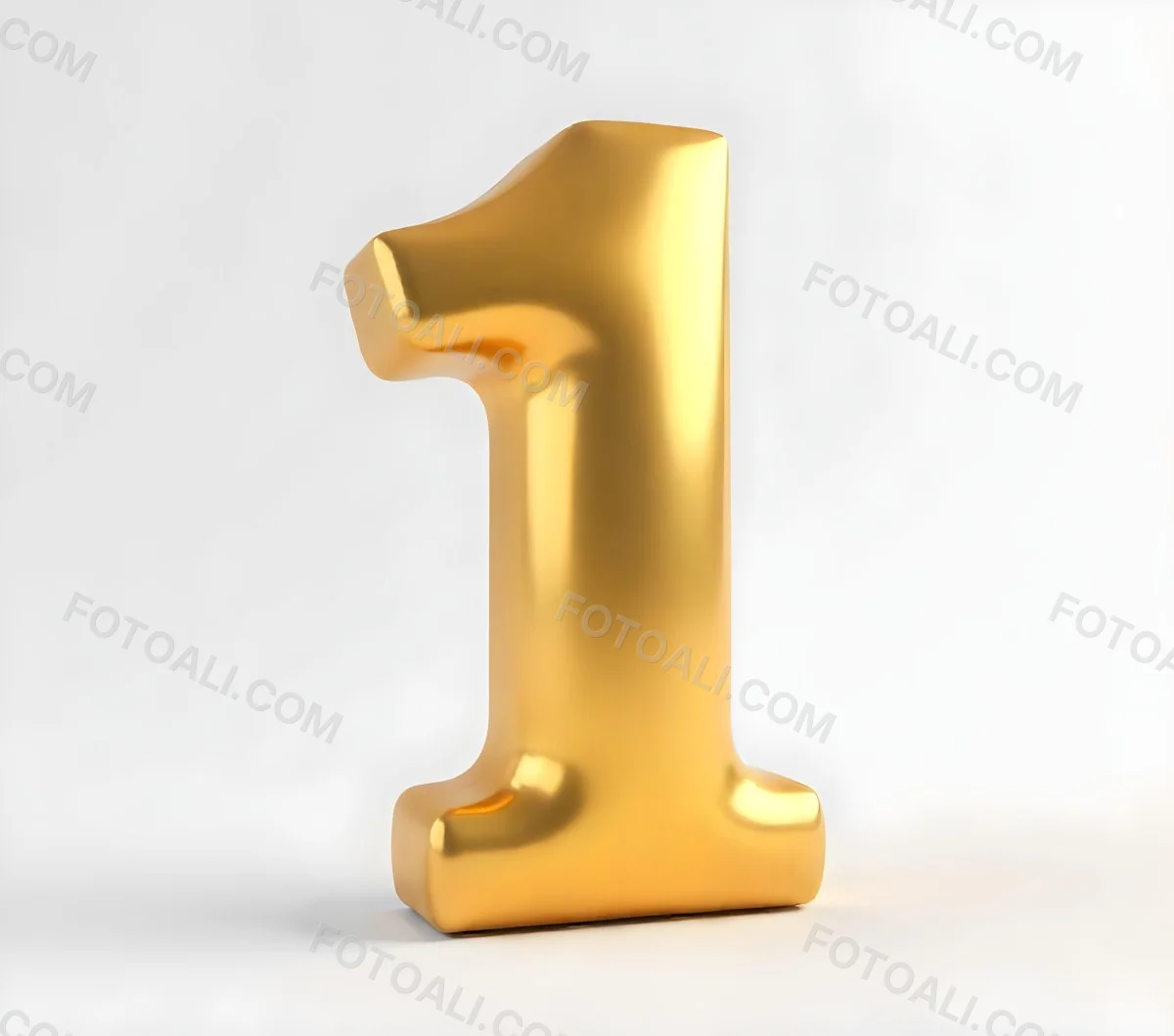 Golden Number One With Rounded Edges Smooth Surface Metallic Reflections Standing Upright On A White Background Casting A Subtle Shadow 31 C1f7
