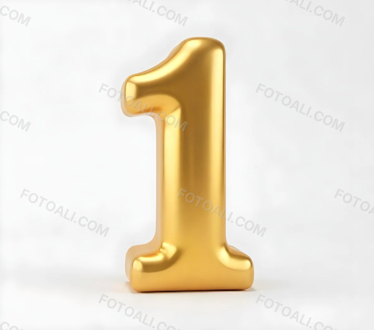 Golden Number One With Rounded Edges Smooth Surface Metallic Reflections Standing Upright On A White Background Casting A Subtle Shadow 34 02ef