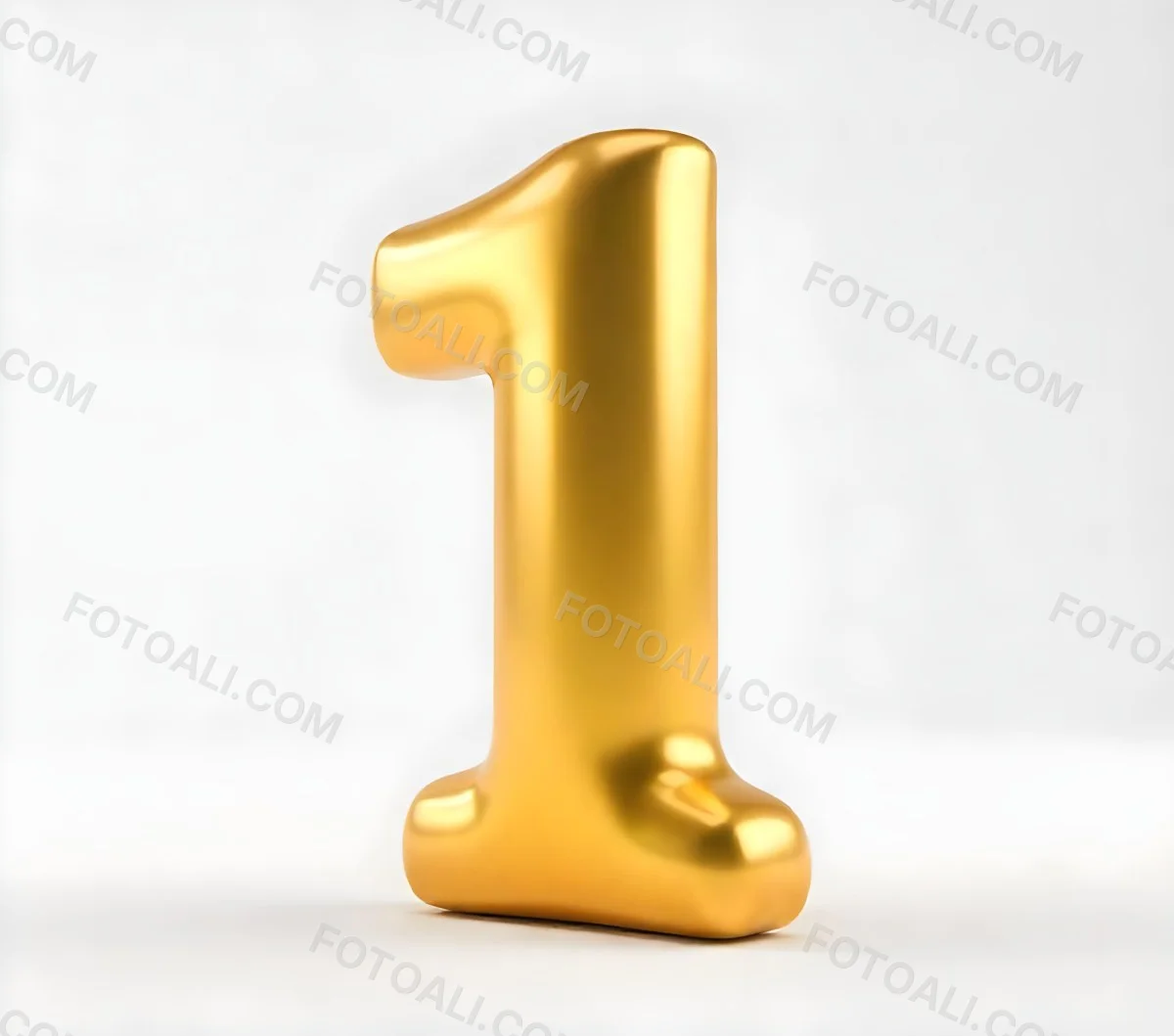 Golden Number One With Rounded Edges Smooth Surface Metallic Reflections Standing Upright On A White Background Casting A Subtle Shadow 4 415a