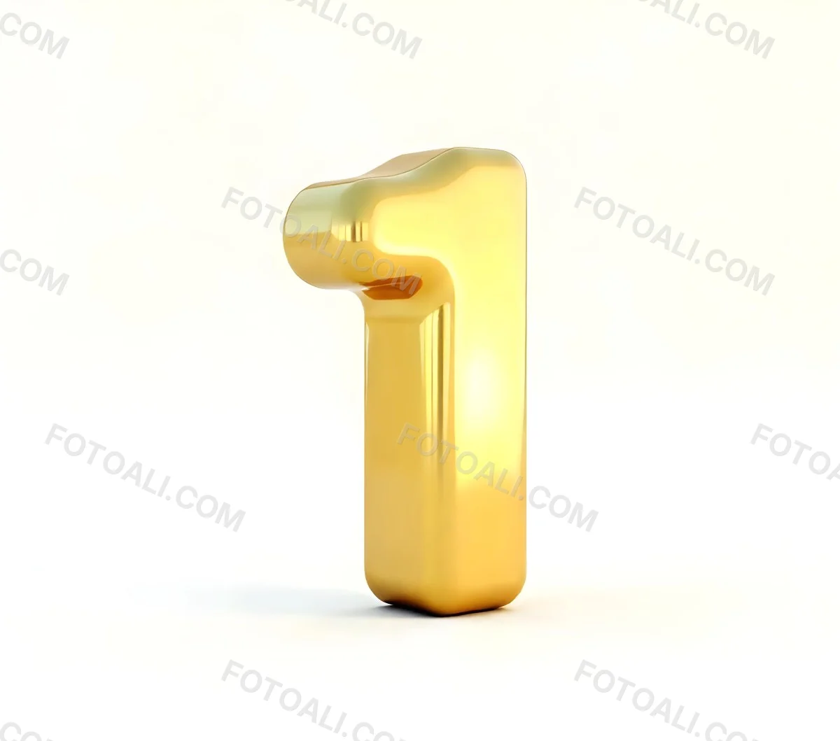 Golden Number One With Rounded Edges Smooth Surface Metallic Reflections Standing Upright On A White Background Casting A Subtle Shadow 5 D399