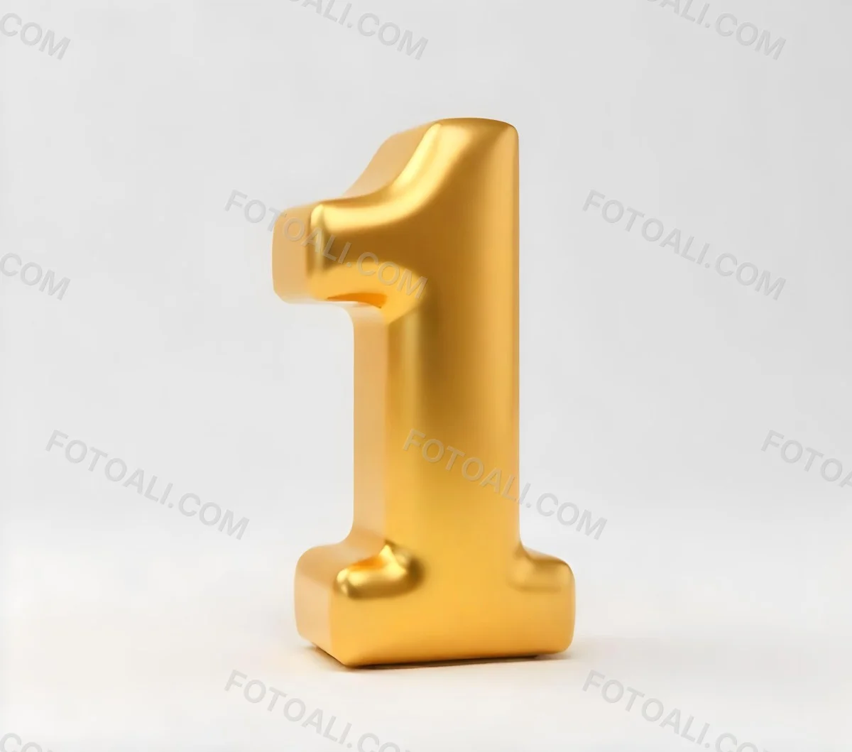 Golden Number One With Rounded Edges Smooth Surface Metallic Reflections Standing Upright On A White Background Casting A Subtle Shadow 6 0819