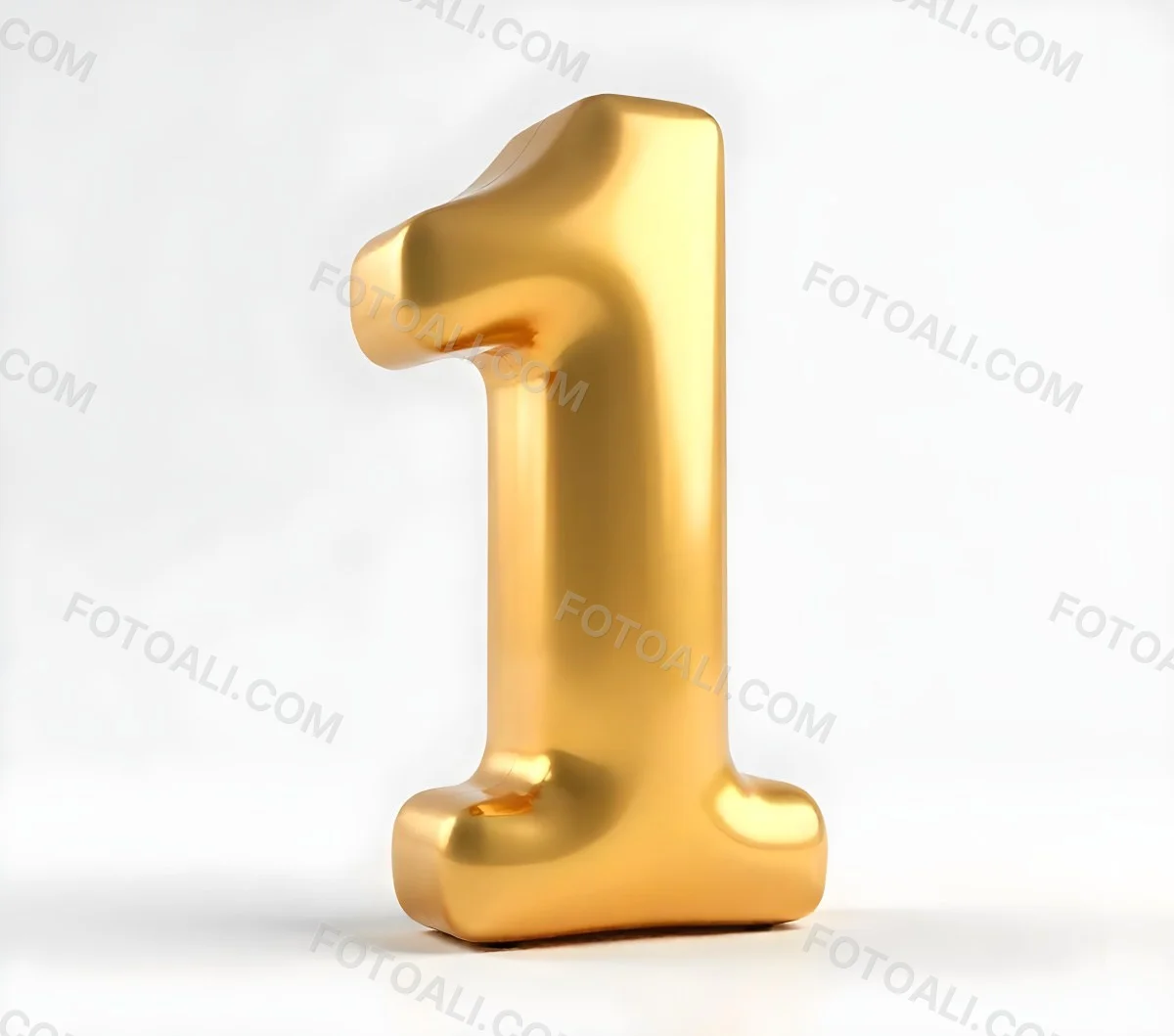 Golden Number One With Rounded Edges Smooth Surface Metallic Reflections Standing Upright On A White Background Casting A Subtle Shadow 7 85c5